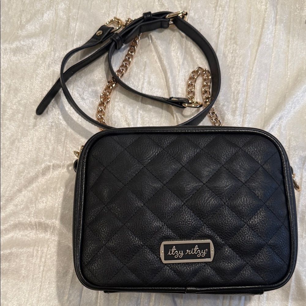 Itzy Ritzy Black Crossbody Diaper Bag with Gold Accents